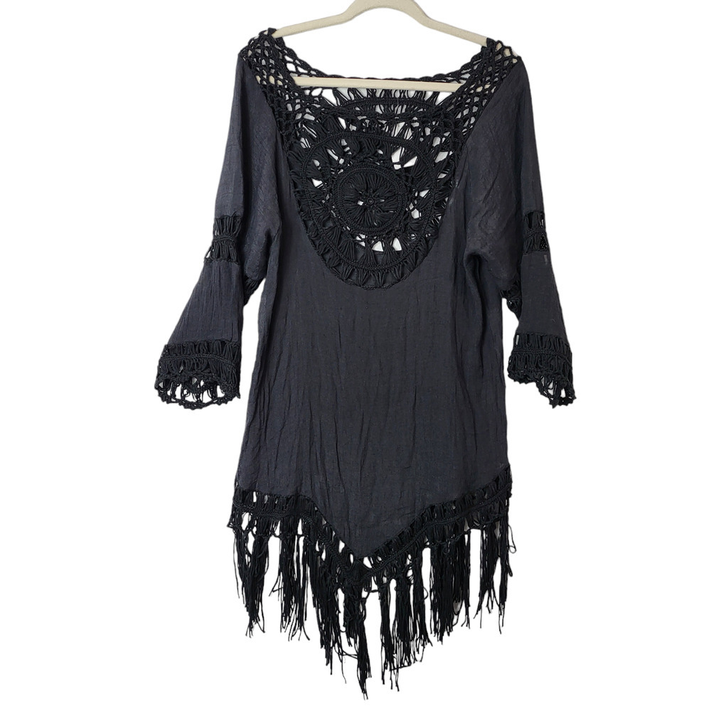 Zalia‎ Atelier Black Beach Tunic Boho Style Size Medium #652
